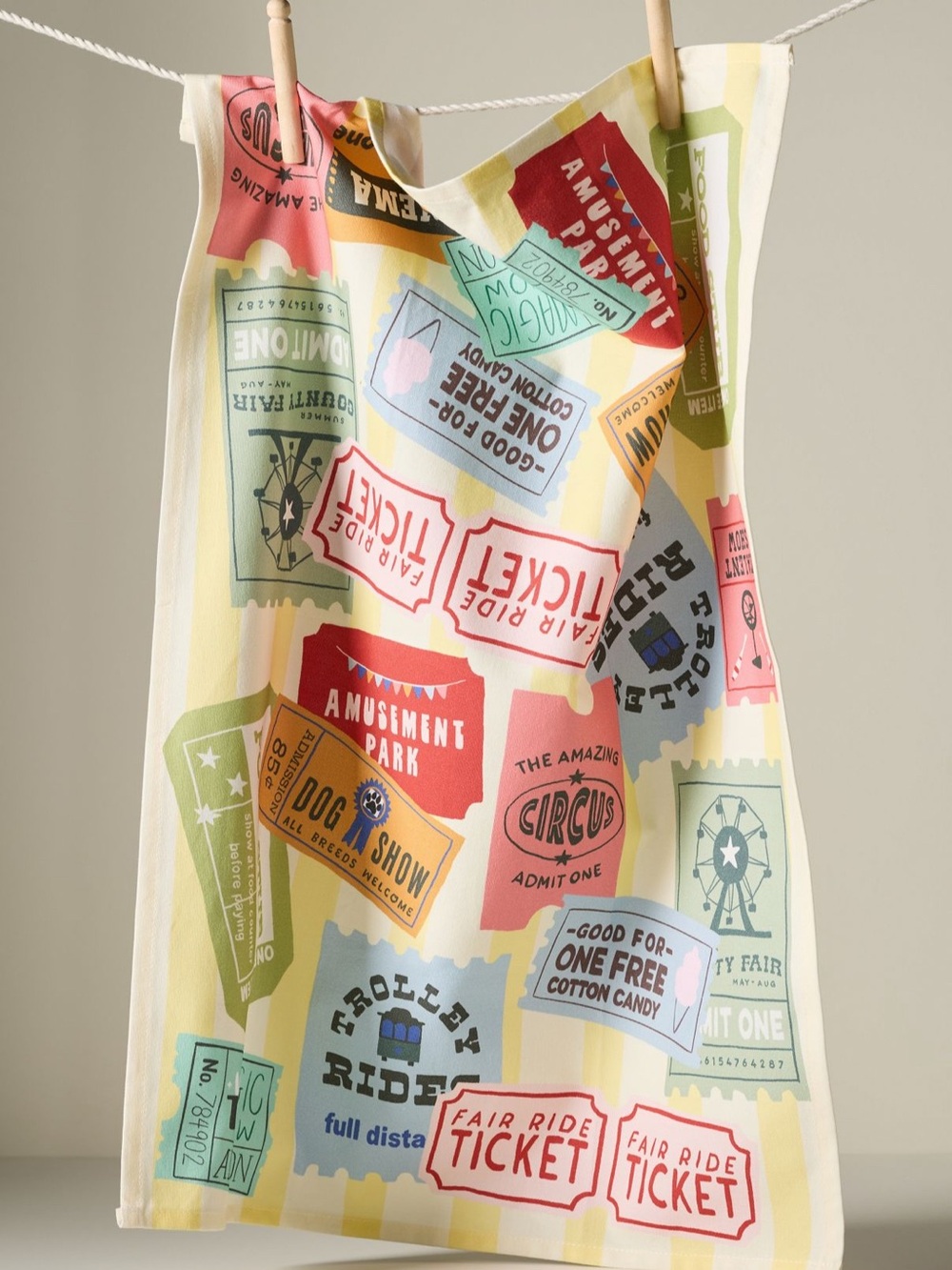 Anthropologie Ticket Dish Towels Set of 2 Carnival Print